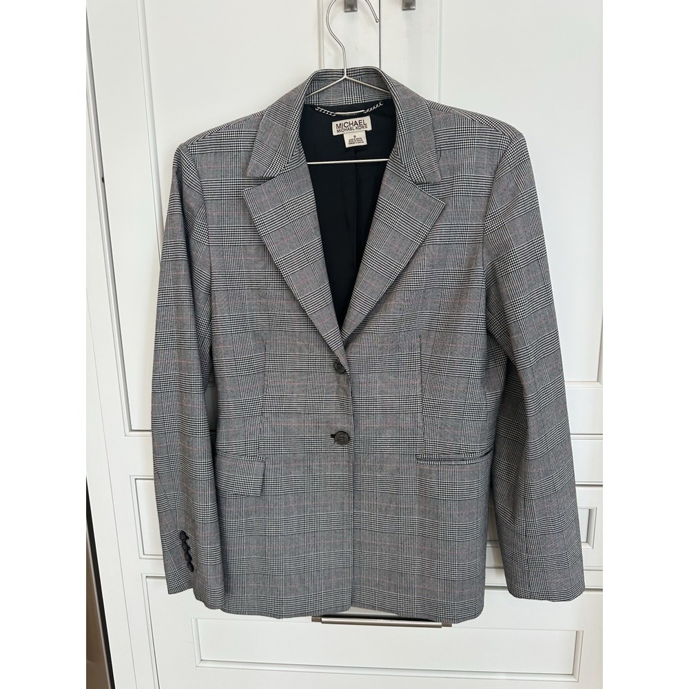 MICHAEL Michael Kors Two Button Glen Plaid Blazer Jacket 8 Minimalist Old Money